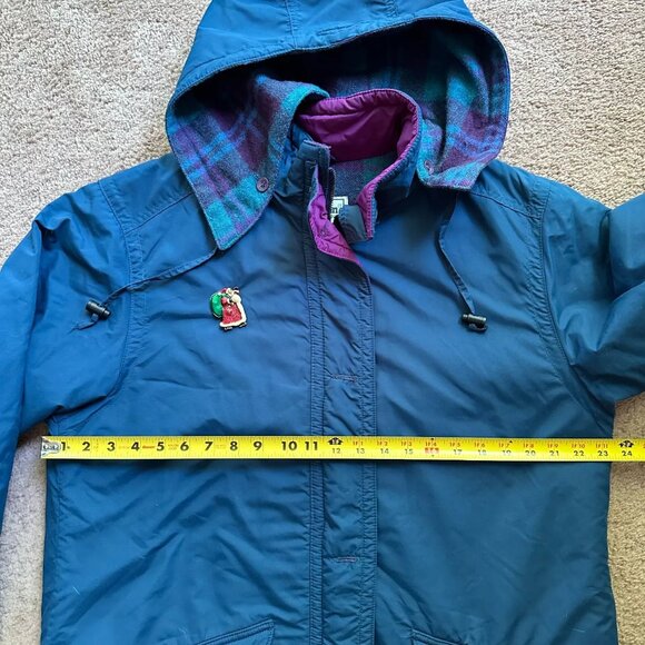 LL Bean Jacket Womens XL Vtg Wool Full Zip Blue Purple USA Made Hood - Picture 10 of 13